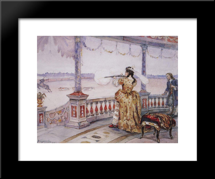 Empress Anna Ioannovna In Peterhof Temple Shoots Deer 20x24 Black Modern Wood Framed Art Print Poster by Surikov, Vasily