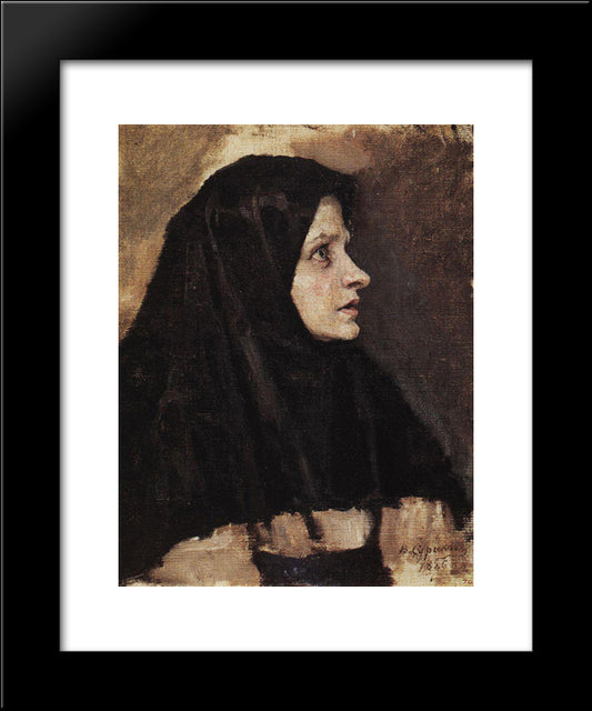 Head Of A Woman In Black Shawl 20x24 Black Modern Wood Framed Art Print Poster by Surikov, Vasily