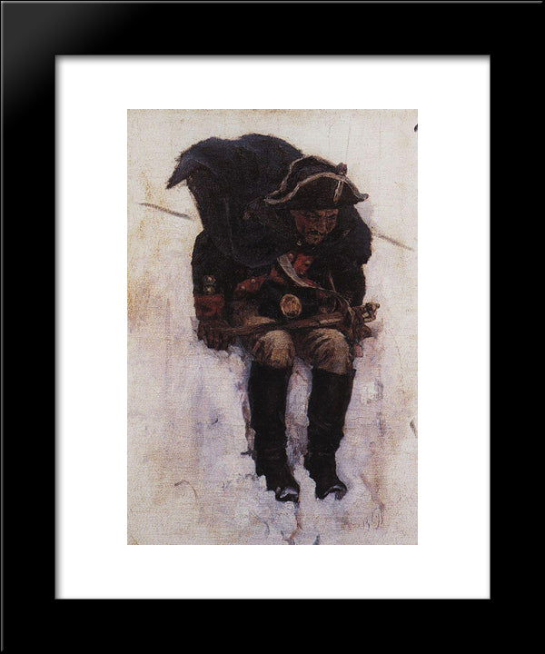 Soldier Descending From The Snowy Mountain 20x24 Black Modern Wood Framed Art Print Poster by Surikov, Vasily