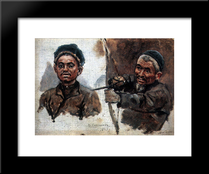 Tatar'S Heads (Old And Young) 20x24 Black Modern Wood Framed Art Print Poster by Surikov, Vasily