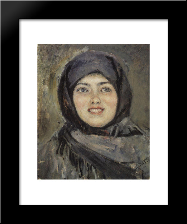 The Head Of Laughting Girl 20x24 Black Modern Wood Framed Art Print Poster by Surikov, Vasily