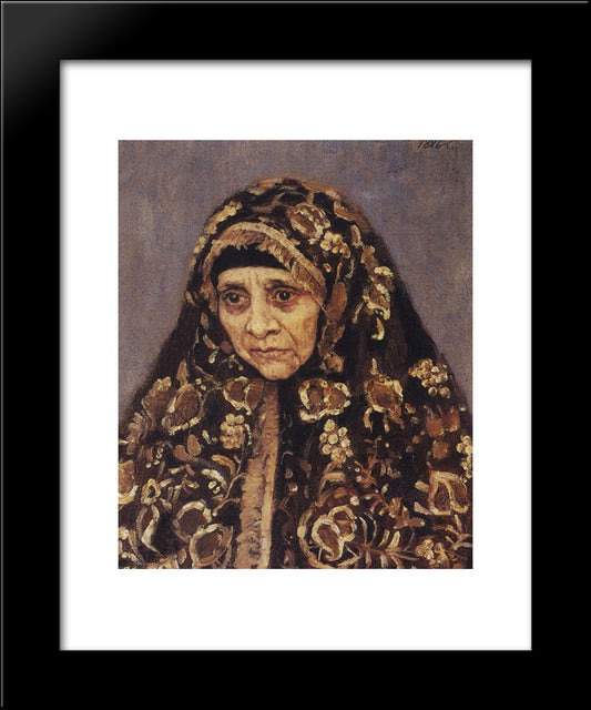 The Old Woman With A Patterned Headscarf 20x24 Black Modern Wood Framed Art Print Poster by Surikov, Vasily