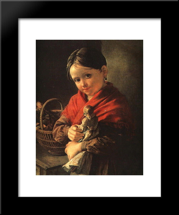 Girl With A Doll 20x24 Black Modern Wood Framed Art Print Poster by Tropinin, Vasily
