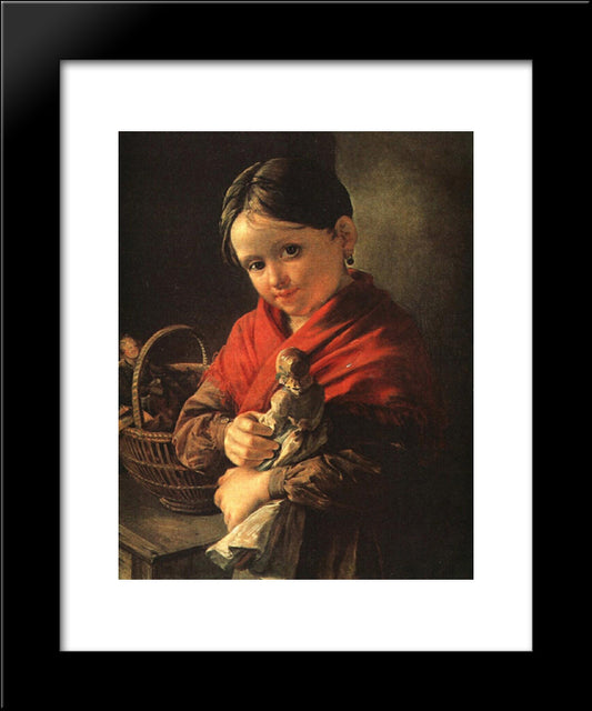 Girl With A Doll 20x24 Black Modern Wood Framed Art Print Poster by Tropinin, Vasily