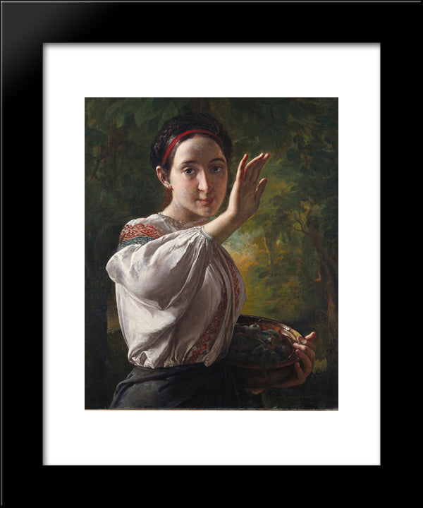 Girl With Plums 20x24 Black Modern Wood Framed Art Print Poster by Tropinin, Vasily