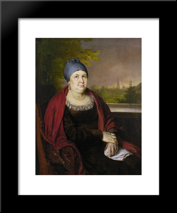 Portrait Of A Widow In A Blue Povoynik 20x24 Black Modern Wood Framed Art Print Poster by Tropinin, Vasily