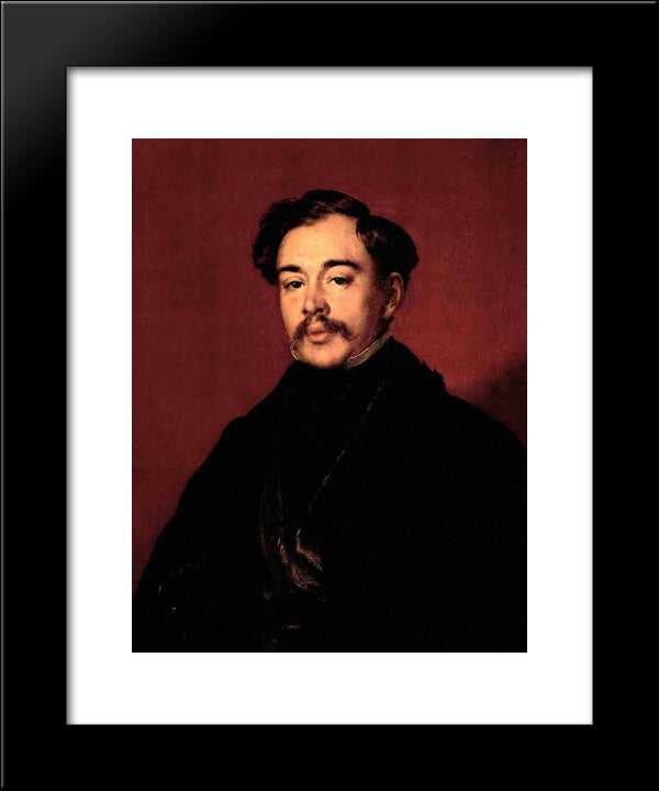 Portrait Of An Unknown In A Black Coat (Verevkina) 20x24 Black Modern Wood Framed Art Print Poster by Tropinin, Vasily