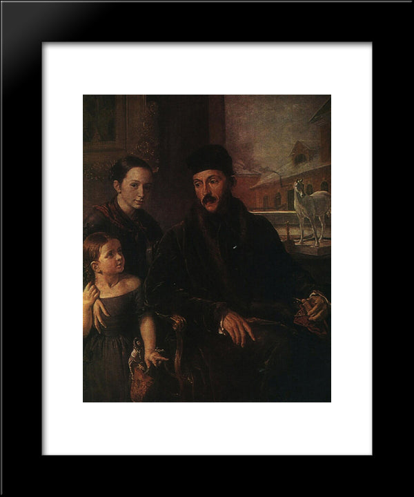 Portrait Of D. P. Voyeikov With His Daughter And The Governess Miss Sorock 20x24 Black Modern Wood Framed Art Print Poster by Tropinin, Vasily