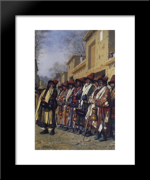 Chorus Of Dervishes, Begging. Tashkent 20x24 Black Modern Wood Framed Art Print Poster by Vereshchagin, Vasily