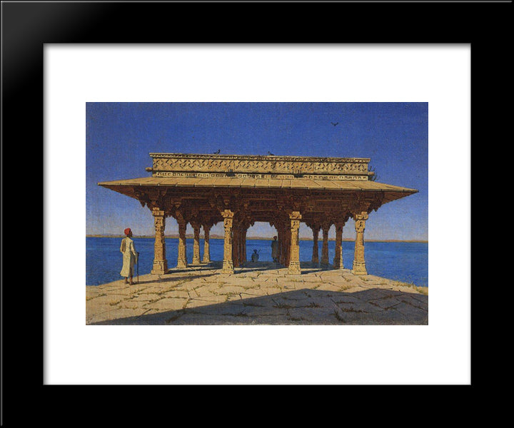 Evening On The Lake. One Of The Pavilions On The Marble Promenade In Radzhnagar (Principality Of Udaipur) 20x24 Black Modern Wood Framed Art Print Poster by Vereshchagin, Vasily