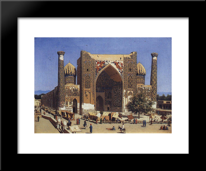 Shir Dor Madrasah In Registan Square In Samarkand 20x24 Black Modern Wood Framed Art Print Poster by Vereshchagin, Vasily
