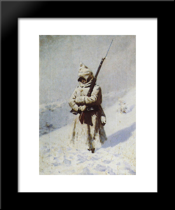 Soldiers In The Snow 20x24 Black Modern Wood Framed Art Print Poster by Vereshchagin, Vasily