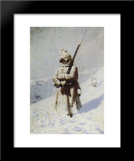 Soldiers In The Snow 20x24 Black Modern Wood Framed Art Print Poster by Vereshchagin, Vasily