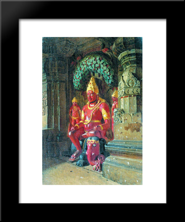 Statue Of Vishnu In The Temple Of Indra In Ellora 20x24 Black Modern Wood Framed Art Print Poster by Vereshchagin, Vasily