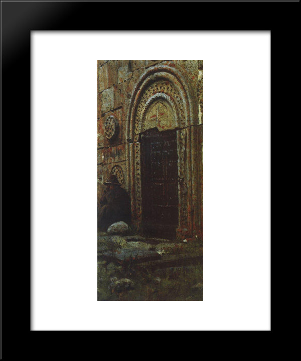 The Entrance Door To The Church Under The Kazbek 20x24 Black Modern Wood Framed Art Print Poster by Vereshchagin, Vasily