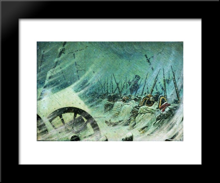 The Night Bivouac Of The Great Army 20x24 Black Modern Wood Framed Art Print Poster by Vereshchagin, Vasily