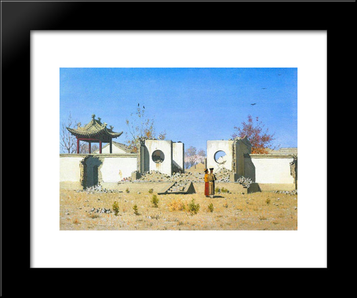 The Ruins Of The Chinese Shrine. Ak-Kent 20x24 Black Modern Wood Framed Art Print Poster by Vereshchagin, Vasily