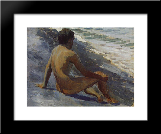 Boy At The Seashore 20x24 Black Modern Wood Framed Art Print Poster by Borisov Musatov, Victor