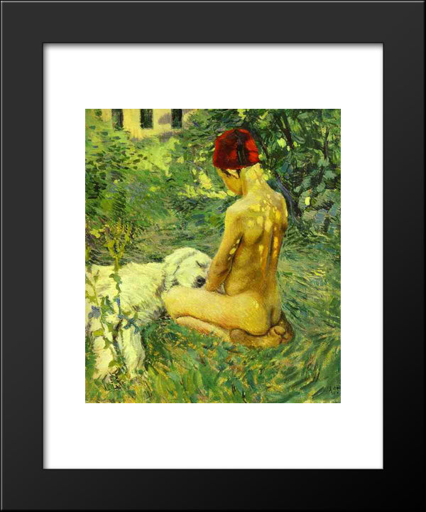 Boy With A Dog 20x24 Black Modern Wood Framed Art Print Poster by Borisov Musatov, Victor