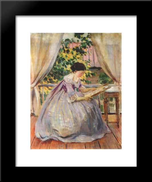 Lady Embroidering 20x24 Black Modern Wood Framed Art Print Poster by Borisov Musatov, Victor