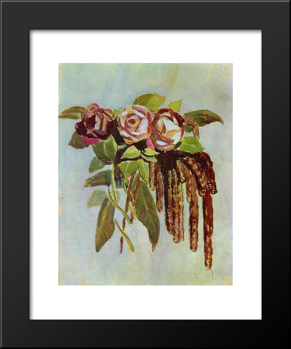 Roses And Catkins 20x24 Black Modern Wood Framed Art Print Poster by Borisov Musatov, Victor