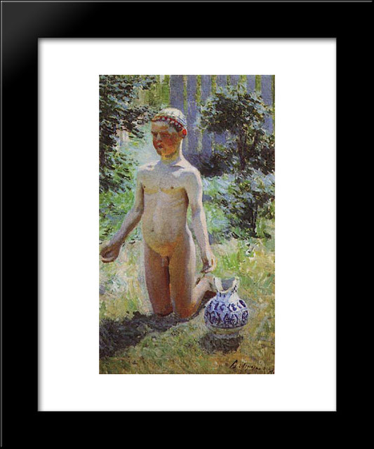 The Boy Nearly Broken Jug 20x24 Black Modern Wood Framed Art Print Poster by Borisov Musatov, Victor