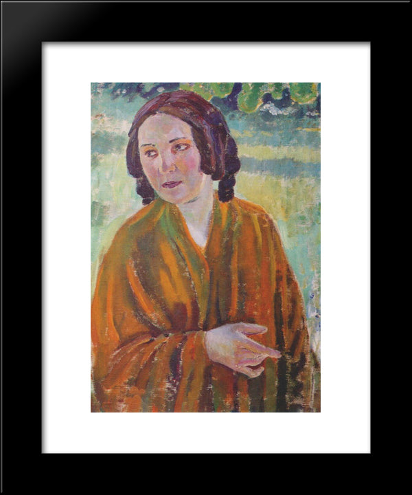 Woman In A Yellow Shawl 20x24 Black Modern Wood Framed Art Print Poster by Borisov Musatov, Victor