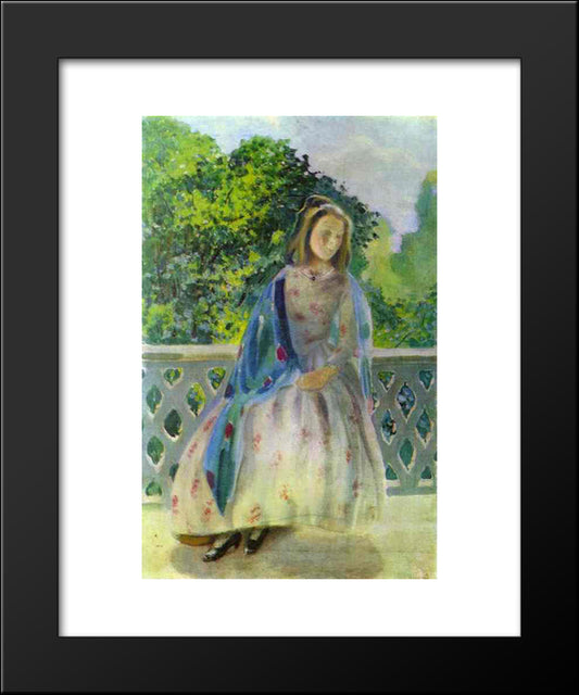 Young Girl On The Balcony 20x24 Black Modern Wood Framed Art Print Poster by Borisov Musatov, Victor