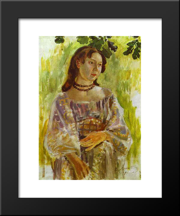 Young Girl With A Necklace 20x24 Black Modern Wood Framed Art Print Poster by Borisov Musatov, Victor