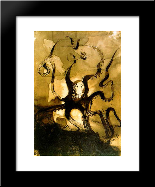 Octopus With The Initials V.H. 20x24 Black Modern Wood Framed Art Print Poster by Hugo, Victor