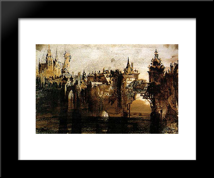 Ville Avec Le Pont De Tumbledown 20x24 Black Modern Wood Framed Art Print Poster by Hugo, Victor