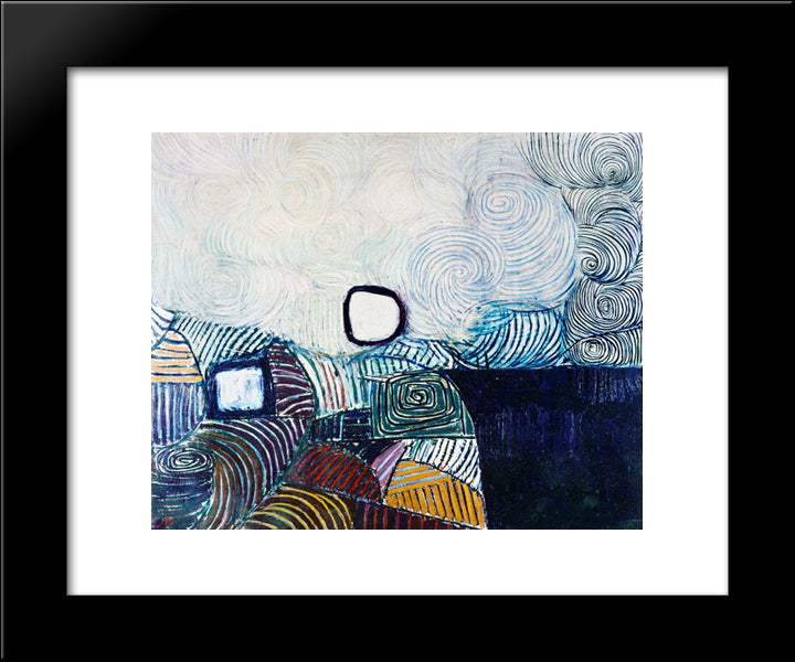 Spiral Development In Green Violet Blue & Gold 20x24 Black Modern Wood Framed Art Print Poster by Pasmore, Victor