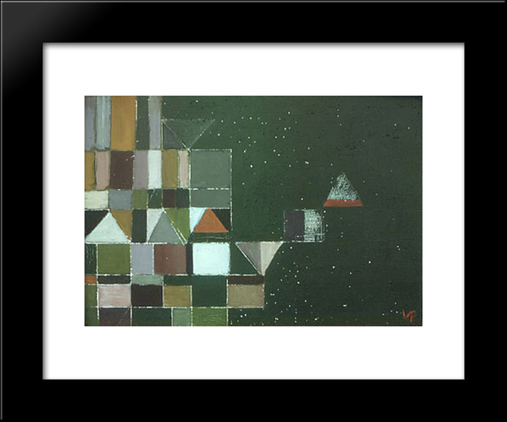 Square Motif Green & Lilac 20x24 Black Modern Wood Framed Art Print Poster by Pasmore, Victor