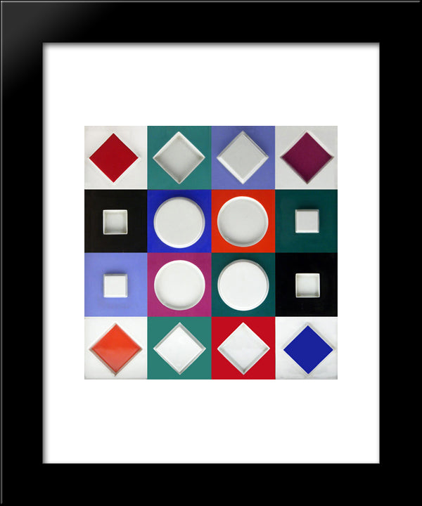 Composition Carree Relief 20x24 Black Modern Wood Framed Art Print Poster by Vasarely, Victor
