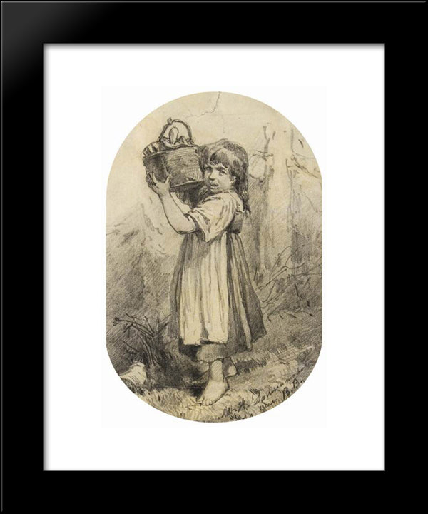 Girl With A Bast Basket 20x24 Black Modern Wood Framed Art Print Poster by Vasnetsov, Viktor