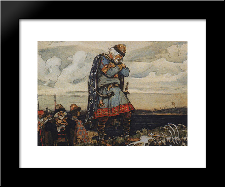 Oleg At His Horse`S Remains 20x24 Black Modern Wood Framed Art Print Poster by Vasnetsov, Viktor