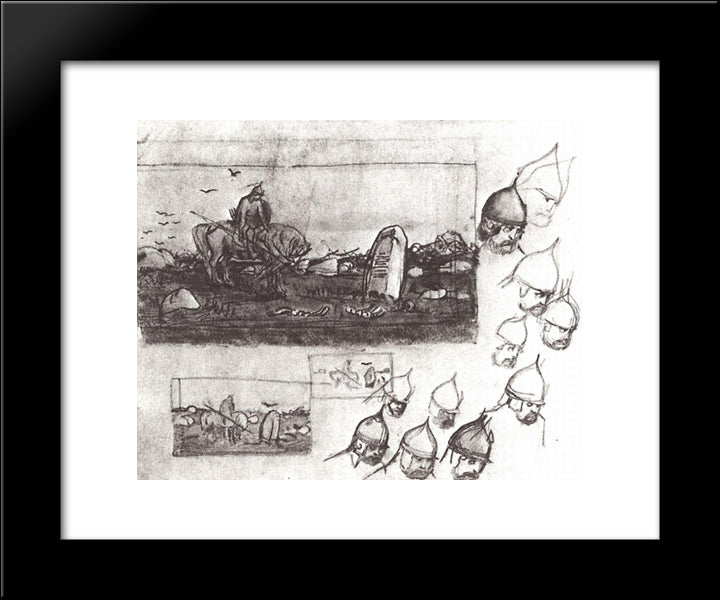Rough Sketches For The Painting On A Knights At The Crossroad 20x24 Black Modern Wood Framed Art Print Poster by Vasnetsov, Viktor