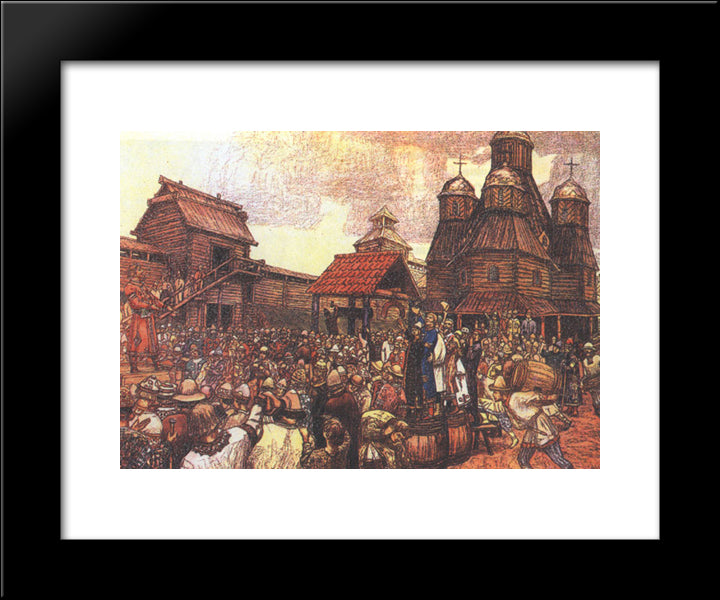 Veche In Pskov 20x24 Black Modern Wood Framed Art Print Poster by Vasnetsov, Viktor