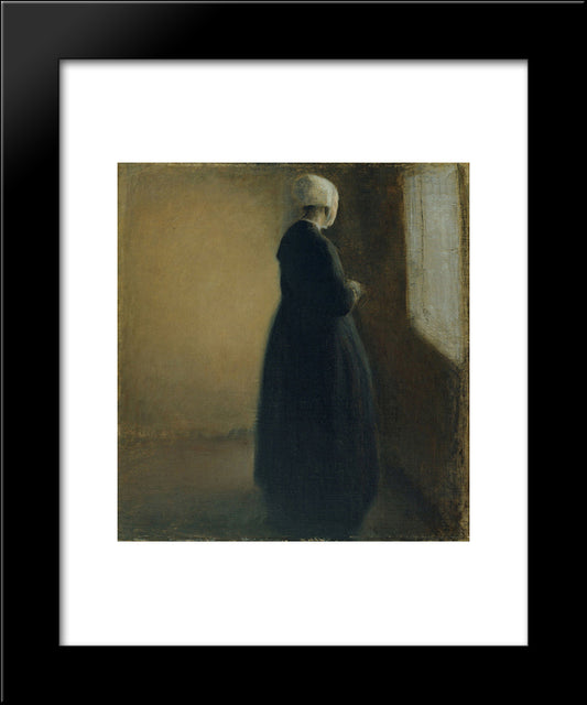 An Old Woman Standing By A Window 20x24 Black Modern Wood Framed Art Print Poster by Hammershoi, Vilhelm