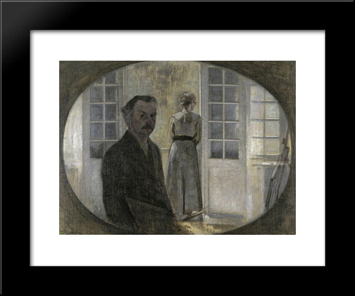 Double Portrait Of The Artist And His Wife Seen Through A Mirror 20x24 Black Modern Wood Framed Art Print Poster by Hammershoi, Vilhelm