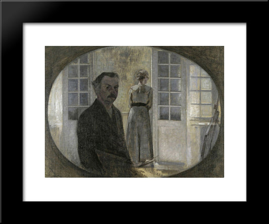 Double Portrait Of The Artist And His Wife Seen Through A Mirror 20x24 Black Modern Wood Framed Art Print Poster by Hammershoi, Vilhelm