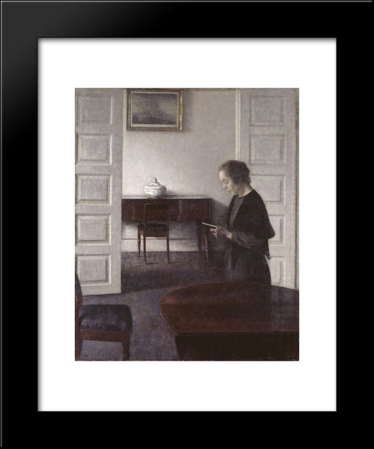 Interior With A Reading Lady 20x24 Black Modern Wood Framed Art Print Poster by Hammershoi, Vilhelm