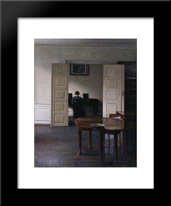 Interior With Ida Playing The Piano 20x24 Black Modern Wood Framed Art Print Poster by Hammershoi, Vilhelm