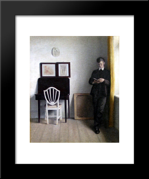 Interior With Young Man Reading 20x24 Black Modern Wood Framed Art Print Poster by Hammershoi, Vilhelm