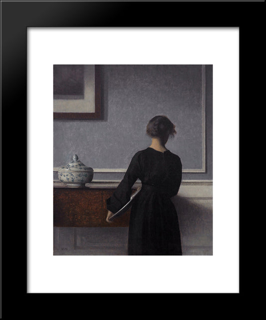 Interior With Young Woman From Behind 20x24 Black Modern Wood Framed Art Print Poster by Hammershoi, Vilhelm