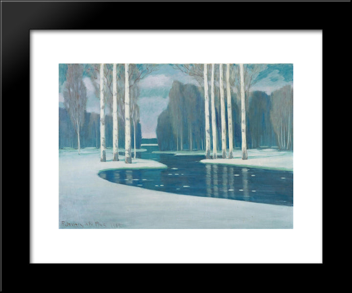 Birch Trees By A River 20x24 Black Modern Wood Framed Art Print Poster by Purvitis, Vilhelms