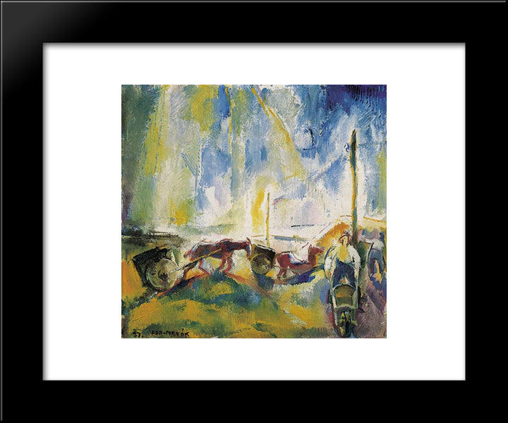 Daylabourers With Wheelbarrows 20x24 Black Modern Wood Framed Art Print Poster by Aba Novak, Vilmos