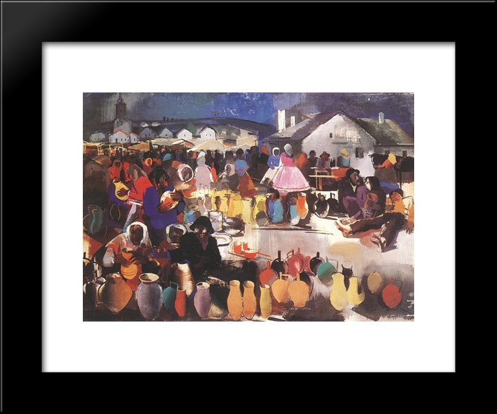 Market Of Ceramics 20x24 Black Modern Wood Framed Art Print Poster by Aba Novak, Vilmos