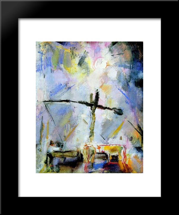 Well Sweep (Watering At The Well Sweep) 20x24 Black Modern Wood Framed Art Print Poster by Aba Novak, Vilmos