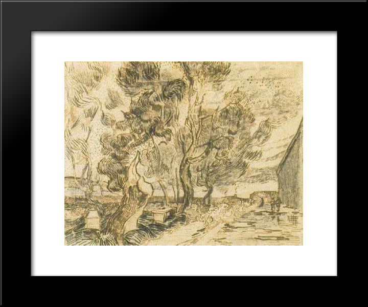 A Corner Of The Asylum And The Garden With A Heavy, Sawn-Off Tree 20x24 Black Modern Wood Framed Art Print Poster by Van Gogh, Vincent